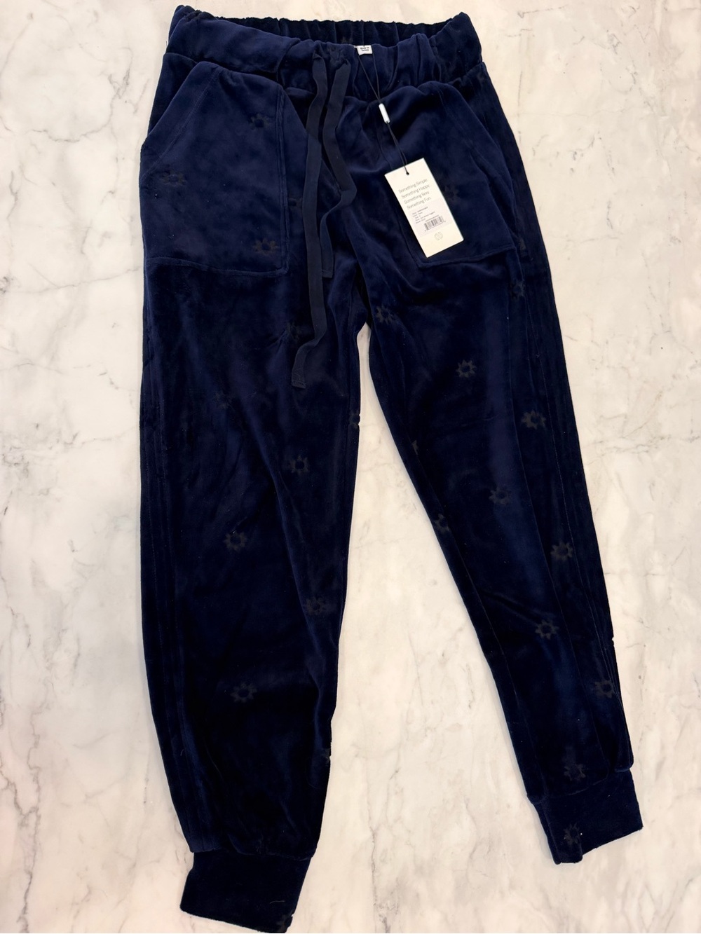 Something Navy Navy Blue Velvet Jogger Track Pants
